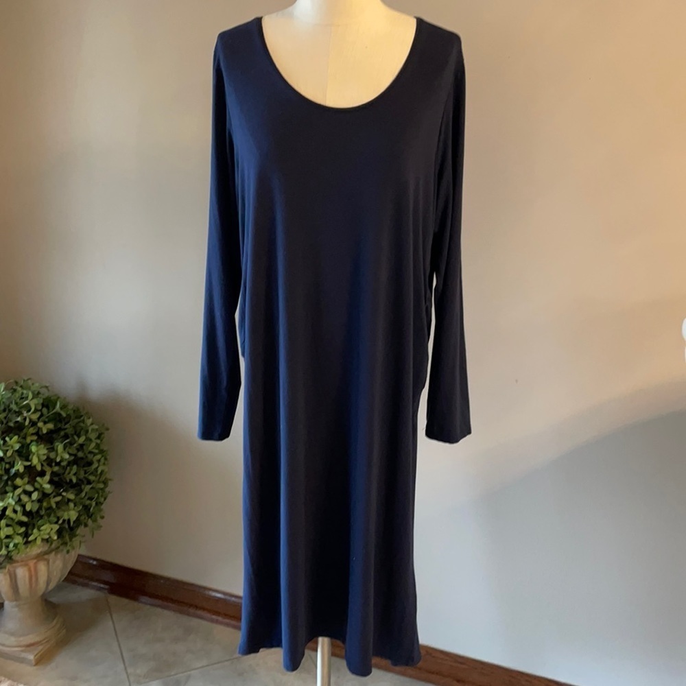 A:GLOW navy blue maternity long sleeve dress. Jersey stretch midi XXL minimalist